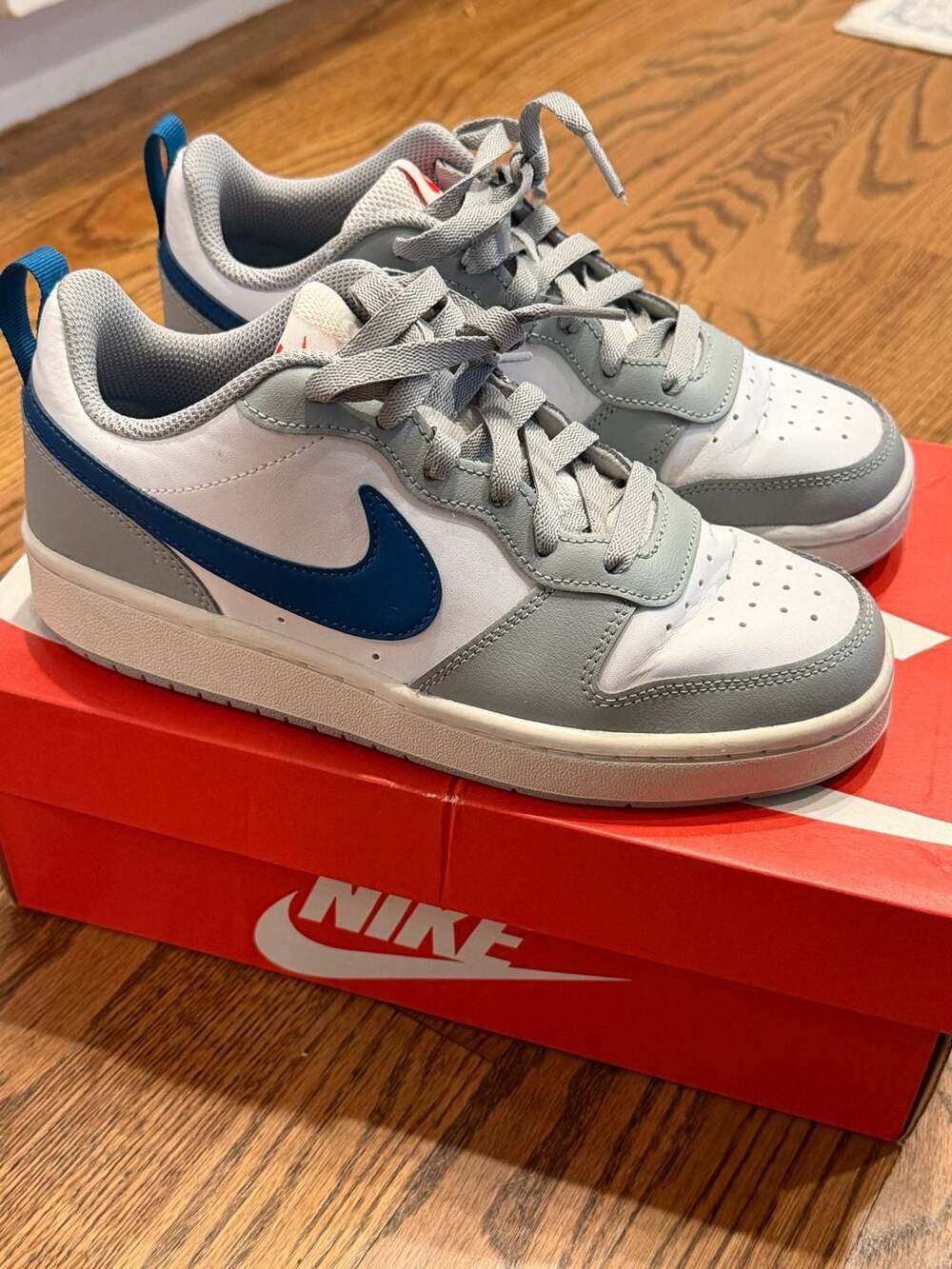 Nike Court Borough Low 2 GS White/Marina-Lt Smoke Grey BQ5448-117 Size 5Y